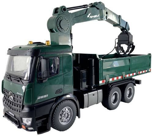 Amewi Mercedes-Benz Arocs Kranwagen Muldenkipper RC Modell-LKW 1:14 grün - Bild 1