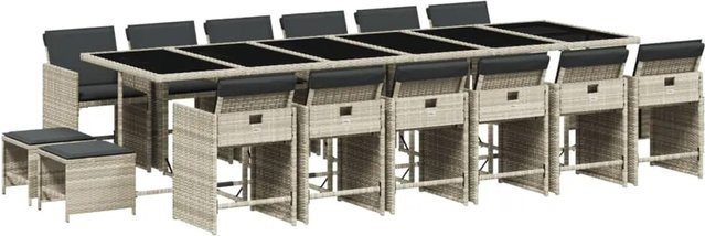 vidaXL 17-teilige Garten-Essgruppe aus Poly Rattan mit Kissen in Hellgrau und Anthrazit - Bild 1