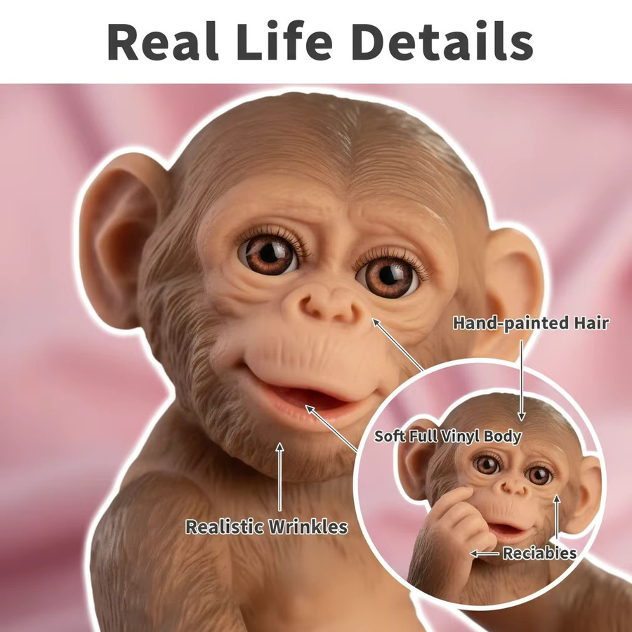 NPK Reborn-Babypuppe Affe, 19 Zoll, Vinyl, Ganzkörper-3D-Malerei - Bild 6