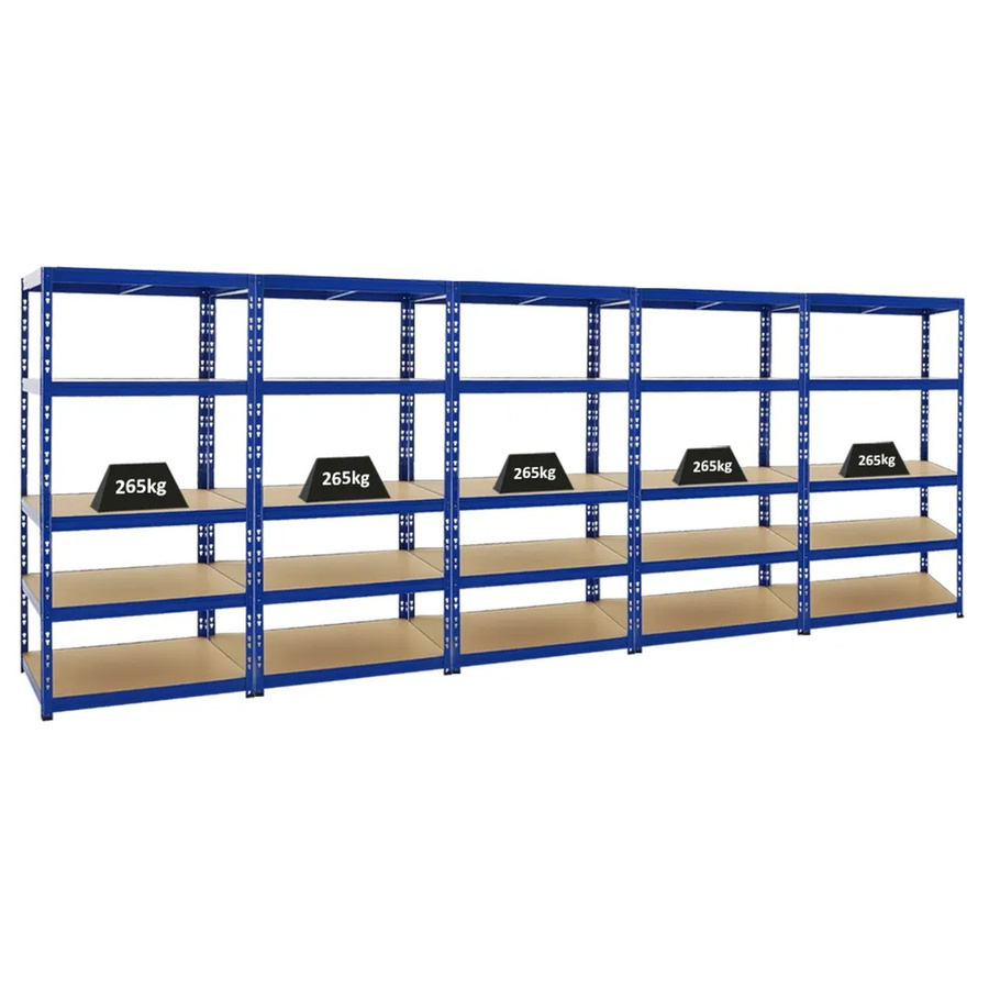 5x PROREGAL Tiger Schwerlastregal mit 5 Ebenen, Blau, H x B x T: 180 x 90 x 60 cm, Fachlast 265 kg - Bild 2
