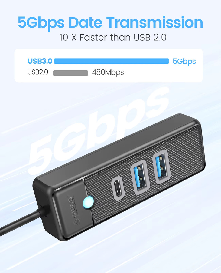 ORICO USB-C Hub mit 2 Anschlüssen: 1x USB-C und 1x USB 3.0 OTG-Adapter mit 5Gbps Hochgeschwindigkeit für PC, Computer und Macbook Pro in Schwarz oder Blau - Bild 3