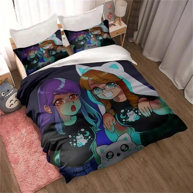 APHMAU Bettwäsche-Set mit Kawaii-Cartoon-Design, bestehend aus Bettbezug und Kissenbezug, Mehrfarbig, B/H: 200 x 230 cm - Bild 1