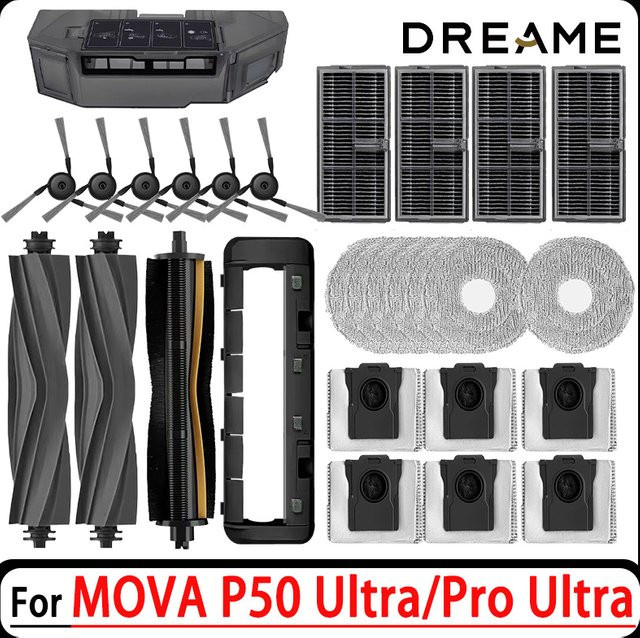 Dreame Zubehörset für MOVA P50 Ultra und P50 Pro Ultra in Schwarz mit Hauptbürste, Seitenbürsten, HEPA-Filtern, Wischtüchern und Staubbeuteln - Bild 1
