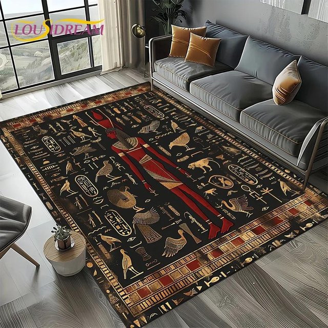 Karpetti Teppich mit Altes Ägypten Hieroglyphen Motiv, Schwarz, B/B: 40 x 60 cm - Bild 1