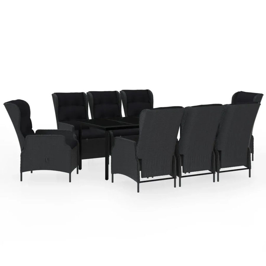 vidaXL 9-teilige Garten-Essgruppe aus PE-Rattan und Glas in Dunkelgrau - Bild 2