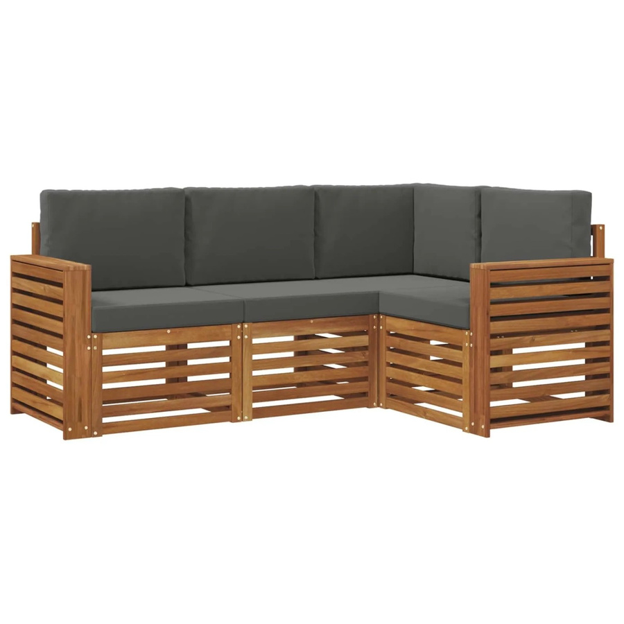 vidaXL Sofagarnitur 4-teilig aus Massivholz Akazie in Natur und Anthrazit mit L-Form und Sitzkissen - Bild 2