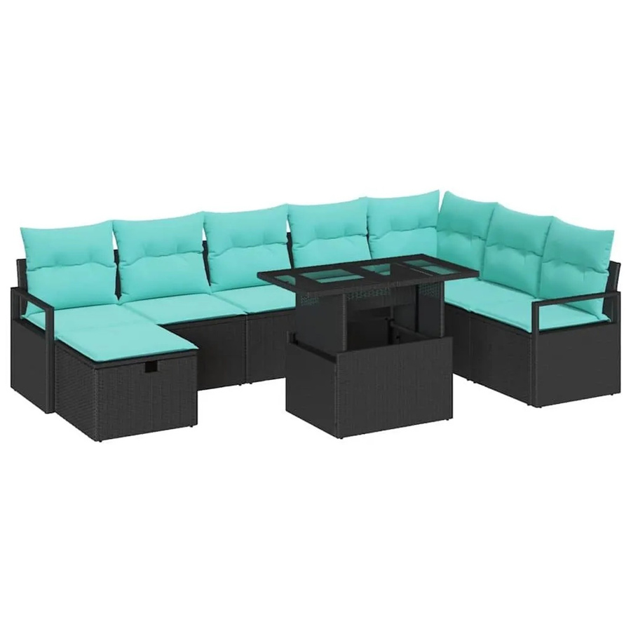 vidaXL Garten-Sofa-Set aus Polyrattan in Schwarz mit Kissen, 9-teiliges L-Shape Lounge-Set - Bild 2