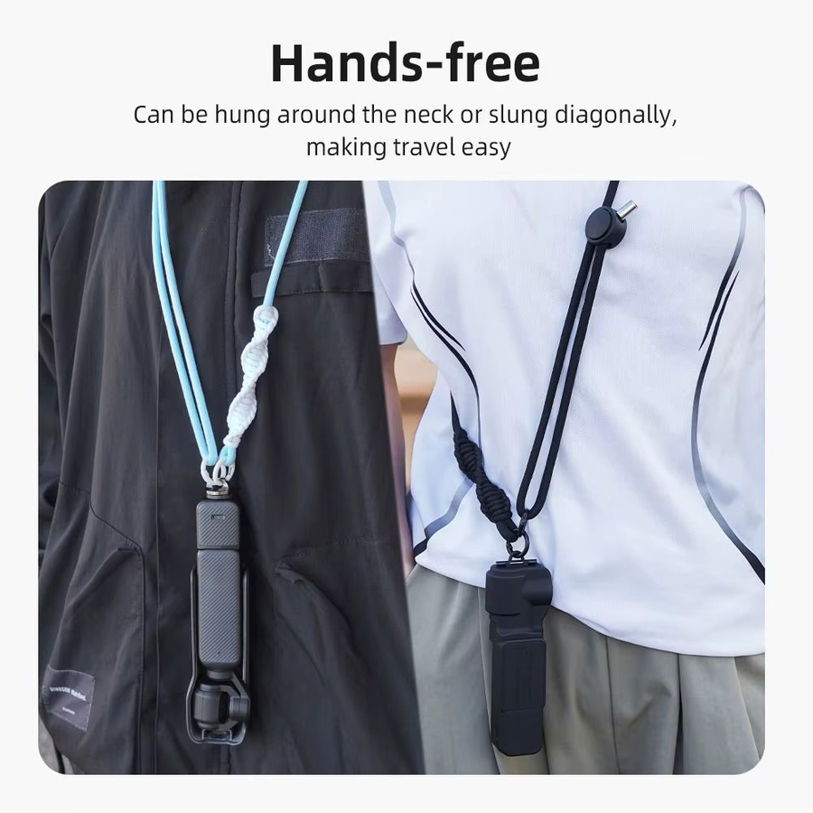 DJI OSMO Pocket 3 Anti-Verlust Nylon-Umhängeband als verstellbares Crossbody-Seil in Blau und Weiß mit 1/4 Zoll Schraubband - Bild 3