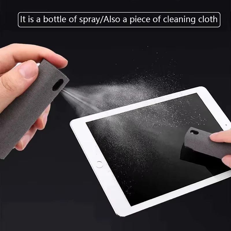 2-in-1 Bildschirmreiniger-Set mit Sprühflasche und Mikrofasertuch in Grau für iPad, Smartphone und Computer zur Staubentfernung - Bild 3