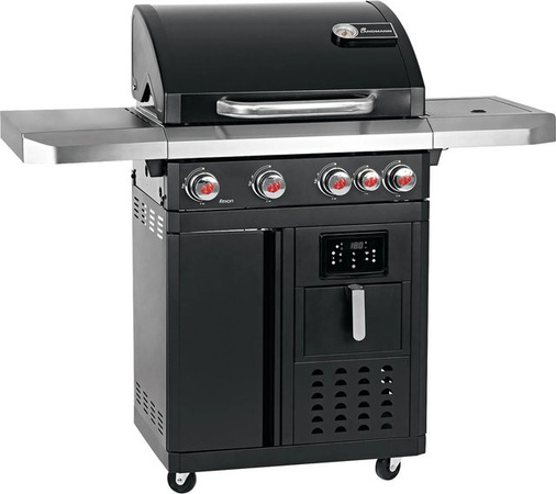 Landmann Gasgrill GG-II-492BKDE in Schwarz mit Seitenbrenner-Kochfeld, Heißluftfritteuse und Modulus Grillrost-System, Breite: 120 cm