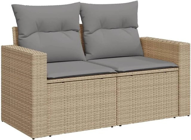 vidaXL Gartensofa 2-Sitzer aus Polyrattan mit Kissen in Beige und Grau - Bild 1