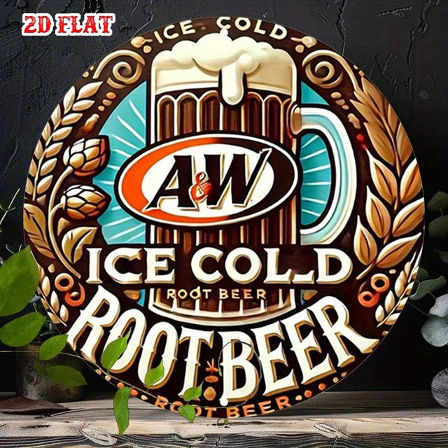Potdemiel Vintage Rundes Aluminium-Metallschild A&W Wurzel-Bier Wandkunst, Durchmesser: 20 cm, Mehrfarbig - Bild 1