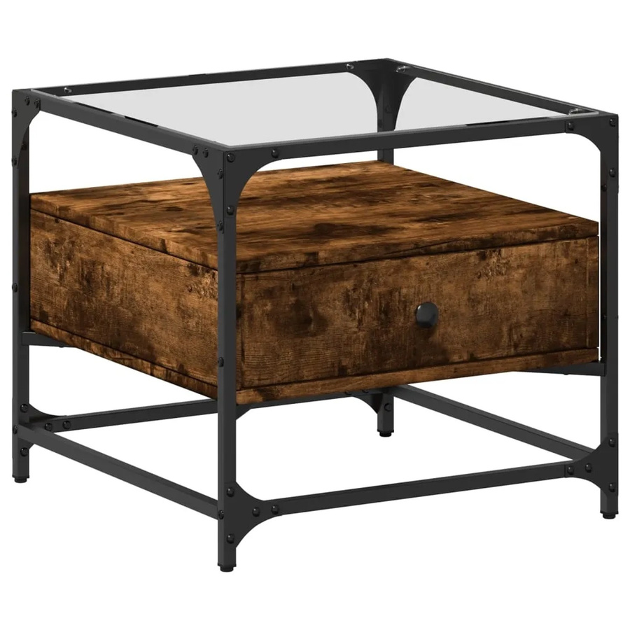 vidaXL Couchtisch mit Glasplatte in Räuchereiche und Stahl, B/T/H: 50 x 50 x 45 cm - Bild 2