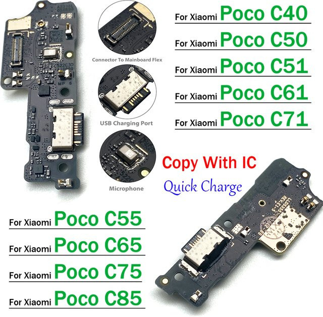 Xiaomi USB-C Ladeport Flexkabel mit Mikrofon-Dock-Connector Board in Schwarz für Poco C40 C50 C51 C61 C71 C55 C65 C75 C85 - Bild 1