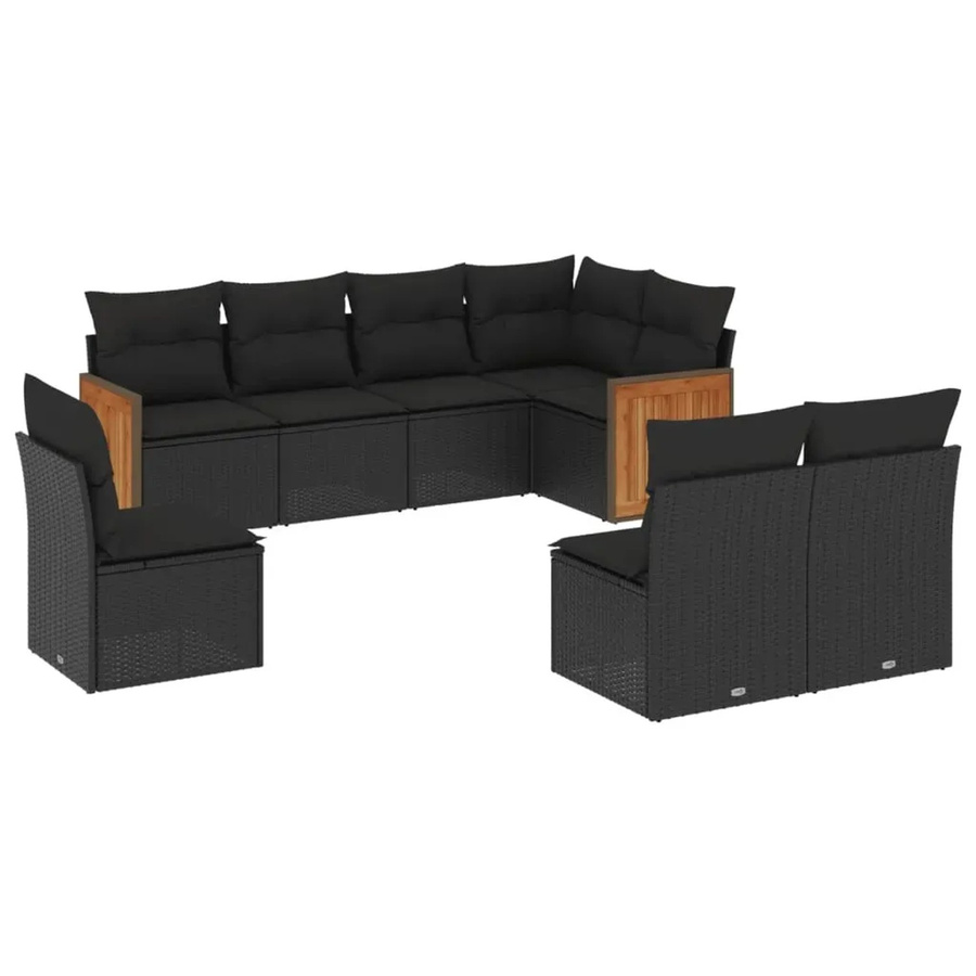 vidaXL 8-teilige Garten-Sofagarnitur aus Poly-Rattan und Akazienholz in Schwarz mit UV-beständigen Kissen - Bild 2