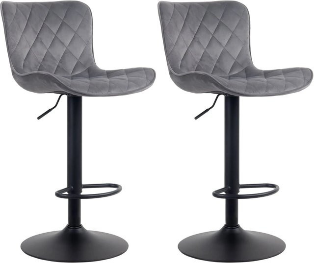 DELUKE 2er Set Barhocker BOZON in Dunkelgrau aus Samt, höhenverstellbare Barstühle mit Lehne und 360 Grad Drehsitz, B/T/H: 48 x 54 x 83 cm - Bild 1