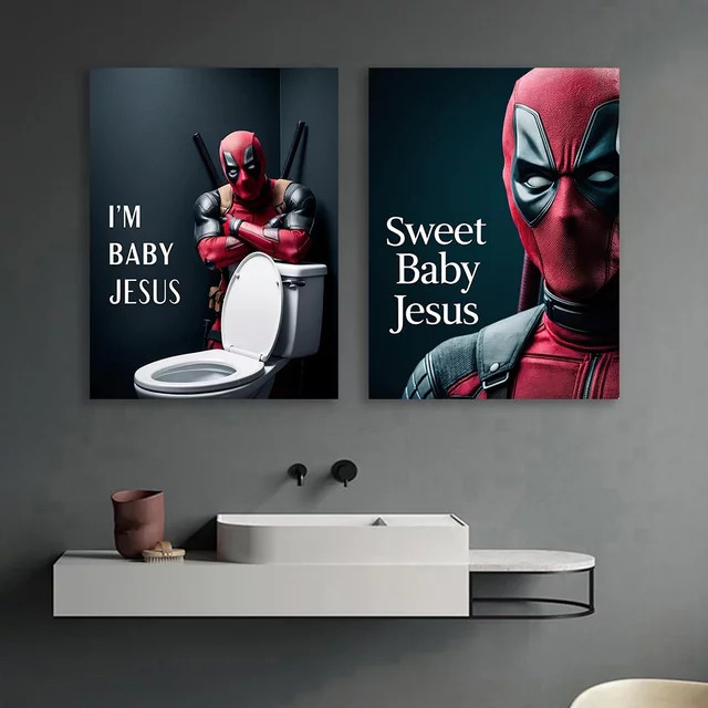 Beast Kingdom Deadpool Baby-Jesus Kunstdruck als buntes Papierposter für dein Badezimmer oder Zuhause - Bild 1
