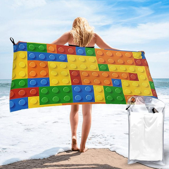 Strandtuch Bausteine Bau Ziegel von JMG Household Supplies, Mikrofaser, Multicolour, B/T: 70 x 140 cm - Bild 1