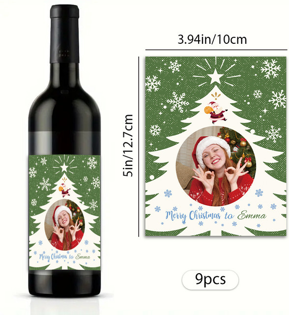 Personalisierte Weihnachts-Wein-Etiketten in Grün, wasserfeste Aufkleber für deine Partydekoration - Bild 1