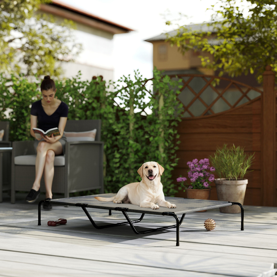 PawHut Hundeliege Outdoor von Aosom, erhöhtes Hundebett für große Hunde mit Waschbarem Mesh und Stahlrahmen, Grau, B/T/H: 152 x 94 x 23 cm - Bild 2