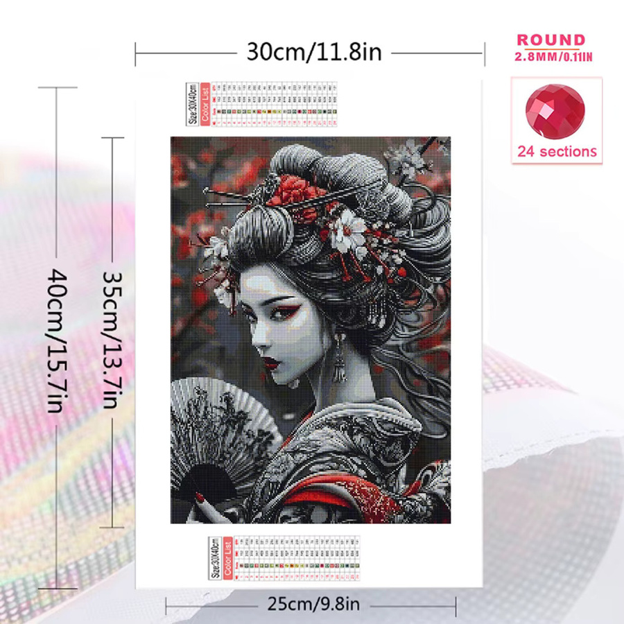 Momoart Diamant Mosaik Porträt Japanische Frau DIY Vollplatz Stickerei Set in Multicolour - Bild 2