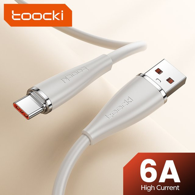 Toocki USB-zu-Typ-C-Kabel mit 100 W PD Schnellladung und 6 A Hochstrom, Farbe: Weiß - Bild 1