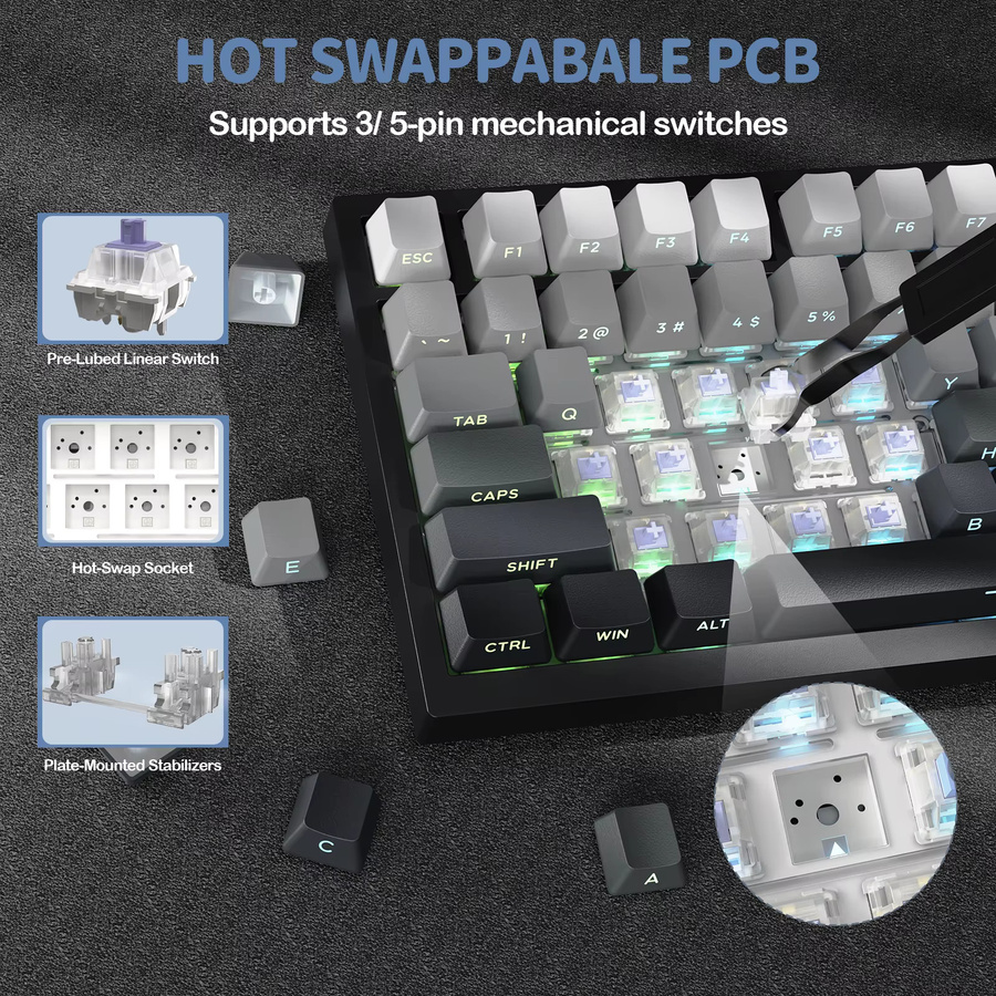 ATTACK SHARK X820 Ultra Gasket Mechanische Tastatur mit TFT-Bildschirm und Drehregler, 75% ANSI-Layout, Tri-Modus mit 5 Schallabsorbierenden Schaumstoffen - Bild 5