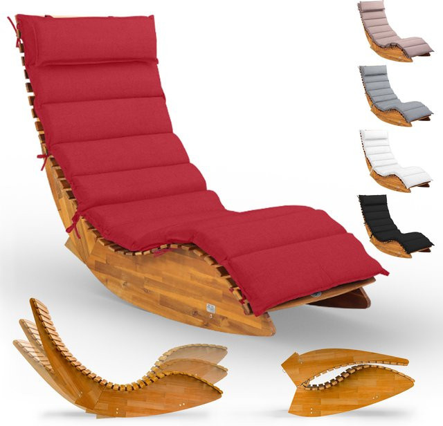 CASARIA Saunaliege Java aus FSC-zertifiziertem Akazienholz mit roter wetterfester Auflage, B/T/H: 195 x 60 x 60 cm - Bild 1