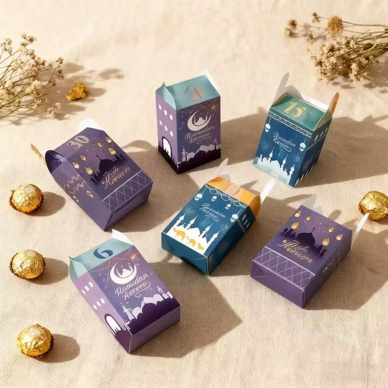 30 Stück ZQNYCY Eid Mubarak Countdown-Kalender Geschenkboxen mit Zahlenaufklebern für Ramadan Süßigkeiten und Gebäck, Mehrfarbig - Bild 3
