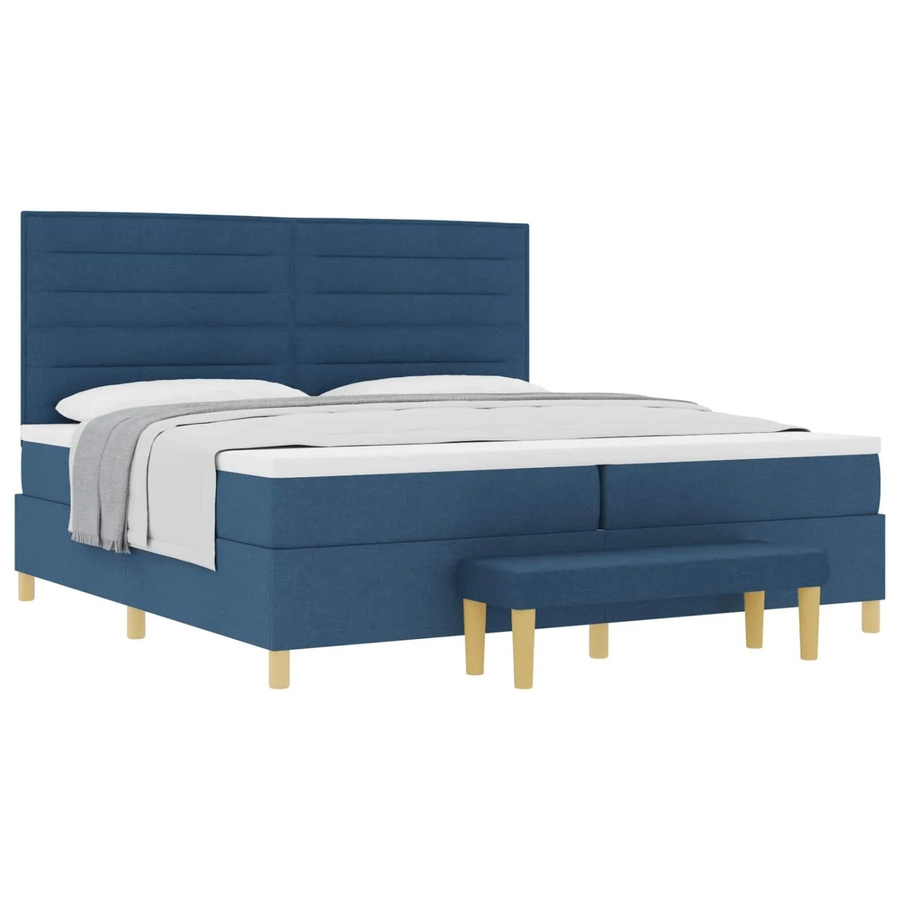 vidaXL Boxspringbett mit Matratze und Kopfteil in Blau, Stoff, B/T: 200 x 200 cm - Bild 2