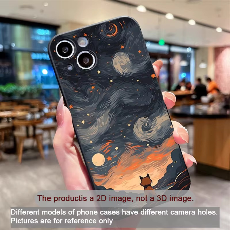 Handyhülle Ölgemälde Schwarze Katze unter Sternenhimmel für Motorola Moto Edge 50 Fusion 60 Stylus 40 30 Neo G75 G85 G54 G86 5G Softcover in Schwarz und Multicolour - Bild 2