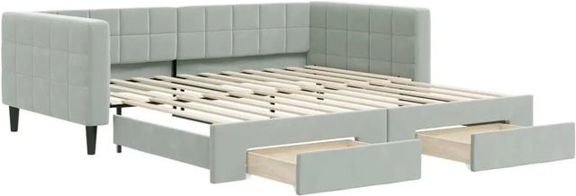 vidaXL Tagesbett aus Samt mit ausziehbaren Schubladen in Hellgrau, Breite: 100-120 cm, Tiefe: 200 cm - Bild 1