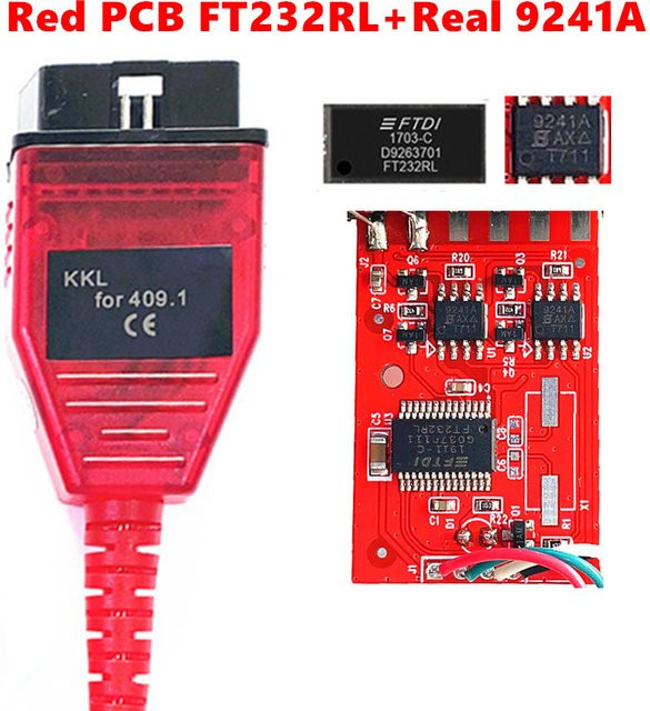 VAG 409 KKL OBD2 Diagnosekabel mit FTDI FT232RL Chip für VW, Audi und Skoda, Farbe: Rot - Bild 1