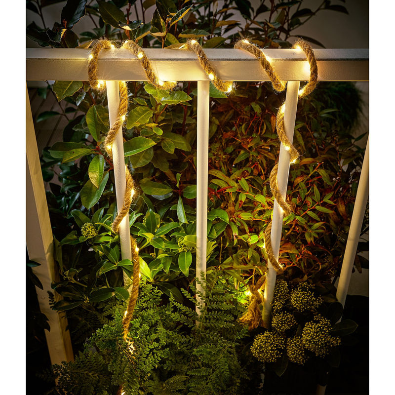 Viva Domo LED-Solar-Seil in Braun mit warmweißem Licht und maritimen Hanfseil-Design - Bild 3