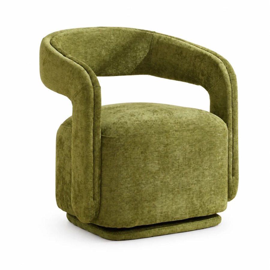 PXloue Loungesessel Drehsessel 360 Grad aus Chenille in Grün mit Holzgestell - Bild 2