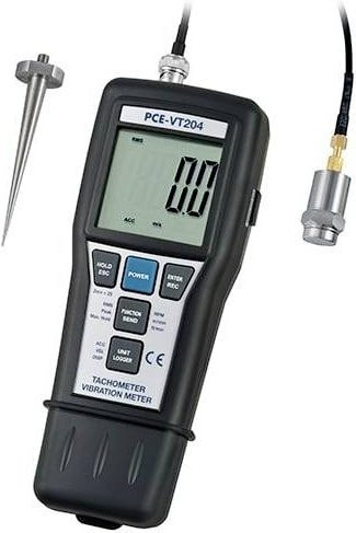 PCE Instruments Vibrationsmessgerät PCE-VT 204 in Schwarz zur Messung von Drehzahl, Weg, Geschwindigkeit und Beschleunigung mit optischer und kontaktierender Methode - Bild 1