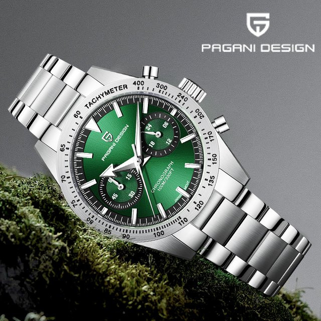 Pagani Design Chronograph, Quarz, Edelstahl, Grün, Saphirglas, Herren - Bild 1