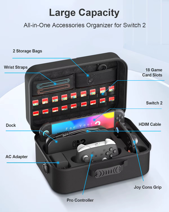 DEVASO Aufbewahrungsbox für Nintendo Switch 2 als Schulter-Cross-Rucksack in Schwarz und Silber - Bild 3