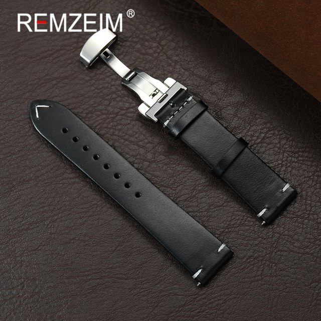 REMZEIM Uhrenarmband Rindsleder, Schmetterlingsschnalle, Unisex - Bild 1