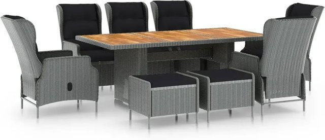 vidaXL 9-teilige Garten-Essgruppe aus Poly Rattan und Akazienholz in Hellgrau-braun mit Auflagen - Bild 1