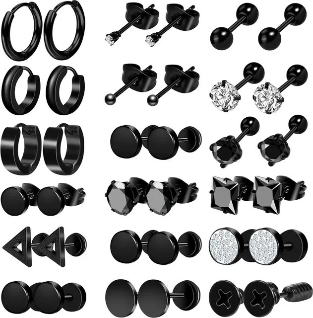ONESING Ohrringe-Set, Edelstahl, Schwarz, Herren, Ohrstecker, Creolen - Bild 1