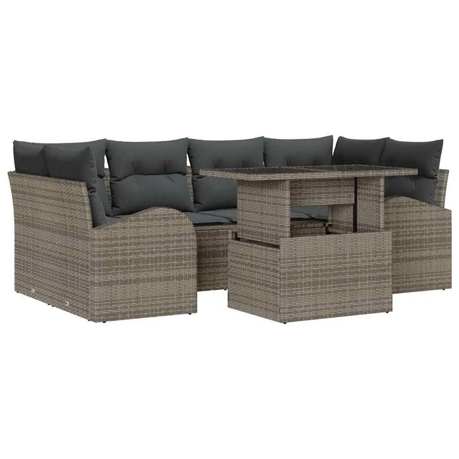 vidaXL Garten-Sofa-Set aus Poly-Rattan mit Kissen und Stauraum, 7-teilig, Grau - Bild 2