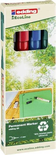 Edding 25 EcoLine Permanentmarker Set mit feiner Spitze in Schwarz, Rot, Blau und Grün - Bild 1