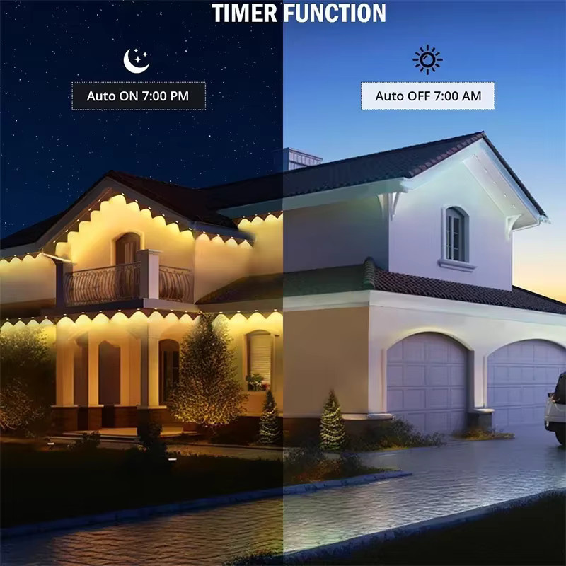 LINYILIGHT RGBIC LED-Traufenkette für Außen, intelligente Bluetooth-Lichterkette mit Musiksynchronisierung, wasserdicht, Multicolor - Bild 5