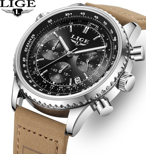 LIGE Armbanduhr Quarz, Leder, Schwarz, Herren - Bild 1