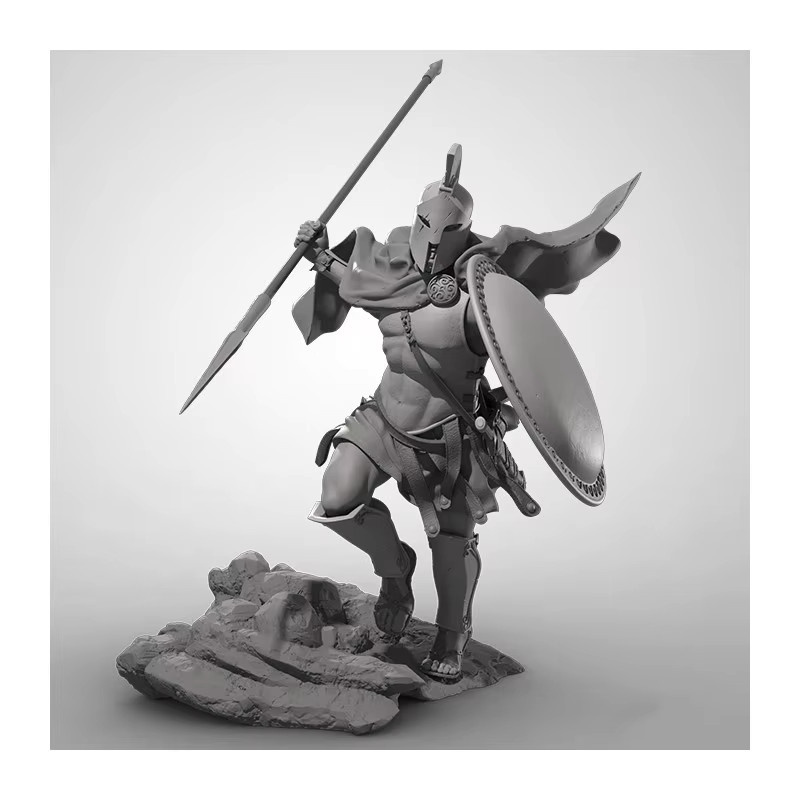 BANGSHE Spartan-Krieger Harzfiguren im Maßstab 1:24, 2 unbemalte Modellbausätze mit Speeren und Schilden, Grau - Bild 3