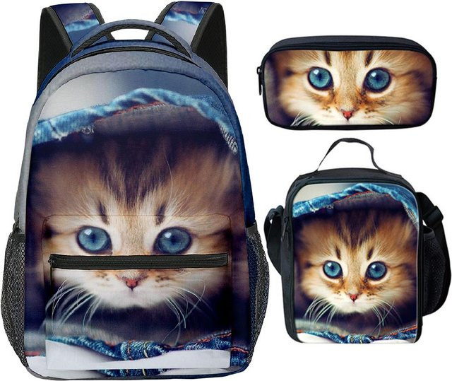 Fancy Style Studio 3er-Set Schulaccessoires mit Katzenmuster in Multicolour für Schule und Reise - Bild 1