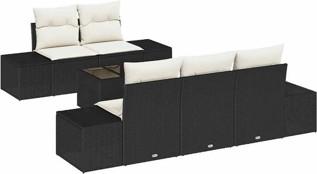 vidaXL Garten-Sofa-Set 6-teilig aus Polyrattan in Schwarz mit Polstern und Tisch im L-Shape Design - Bild 1
