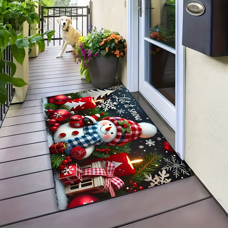 VIKAMA Rutschfeste Bodenmatte mit Schneemann-Muster für den Eingangsbereich und die Eingangstür als Weihnachtsdekoration - Bild 3