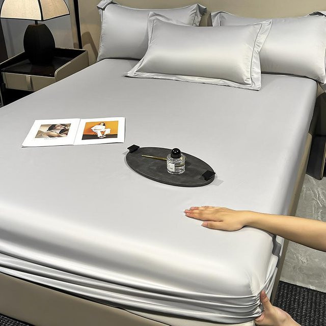 Eis-Seide Spannbettlaken von Warmth Home in Grau, weiches Satin-Bettlaken mit 360° Gummizug, B/T: 90 x 200 cm - Bild 1